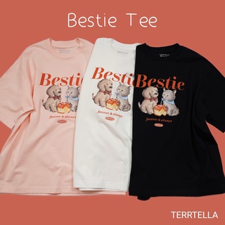 เสื้อยืดสีขาวTerrtella เสื้อยืดคอกลม ลาย BestieS-4XL