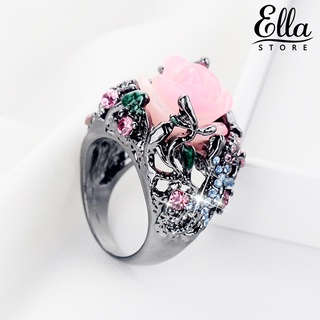 Ellastore123 แหวน ประดับพลอยเทียม ลายดอกไม้ เครื่องประดับ สําหรับผู้หญิง