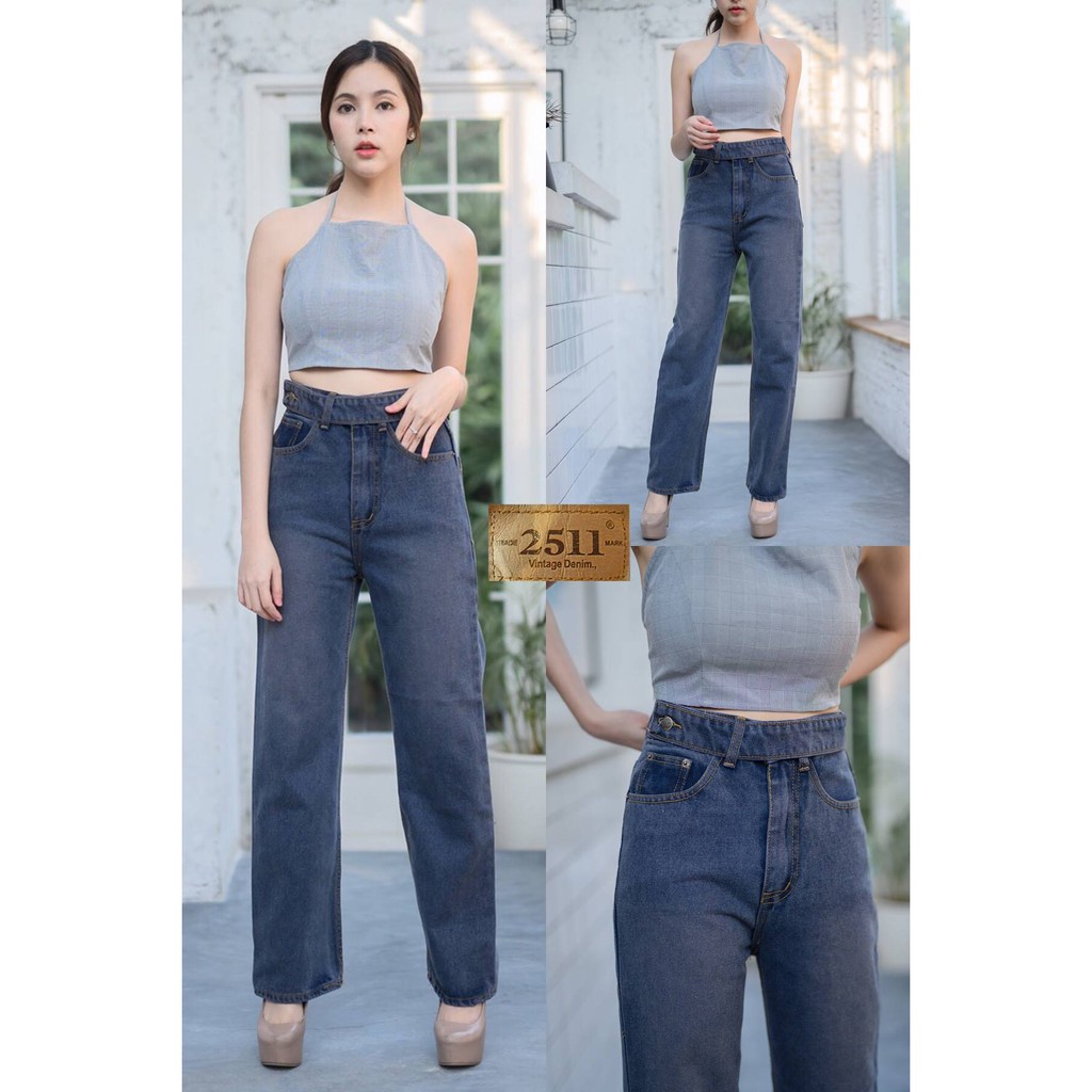 2511-vintage-denim-by-araya-กางเกงยีนส์ผญ-กางเกงยีนส์เอวสูง-ยีนส์ทรงบอย-ขากระบอกใหญ่-ผ้าไม่ยืด-สีสวยไม่ซ้ำใคร