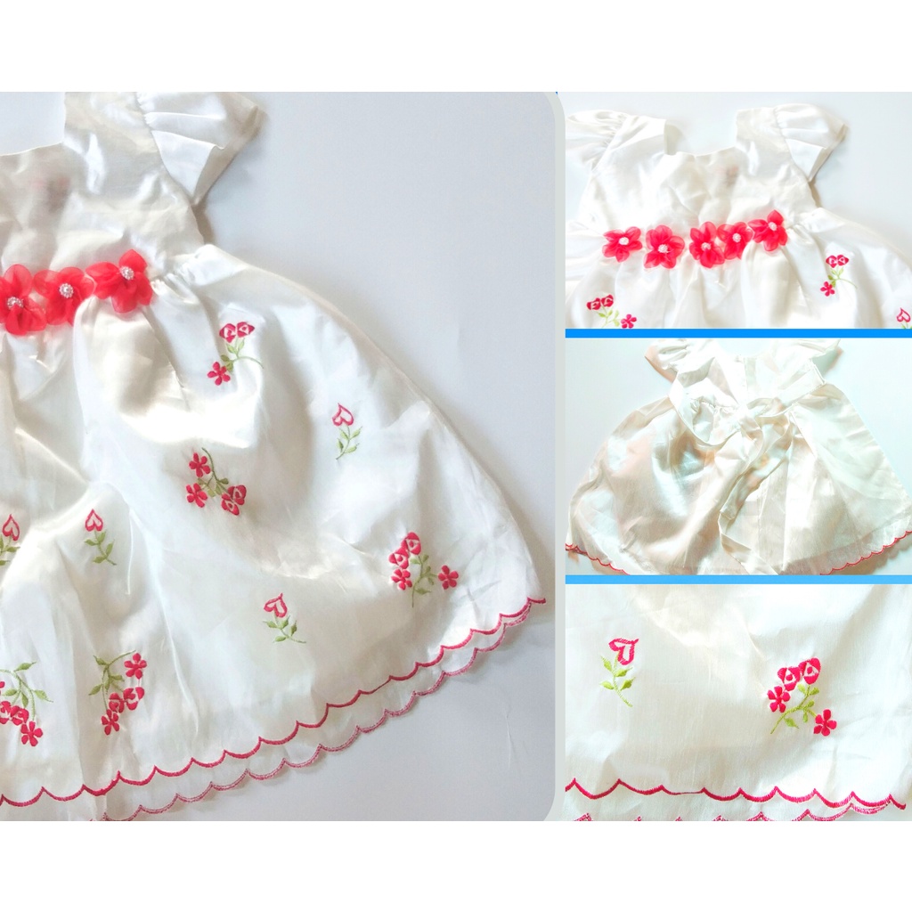 ชุดเดรสเด็กหญิงเบบี้เสื้อผ้าเด็กแขนตุ๊กตาแต่งดอกไม้ด้านหน้าสำหรับเด็ก18-24เดือน-ไซส์-18