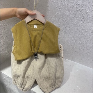 【ชุดเด็กผู้หญิง】【ชุดเด็กผู้ชาย】เสื้อกั๊กแขนกุด และกางเกง แฟชั่นฤดูร้อน สําหรับเด็กผู้ชาย 2023
