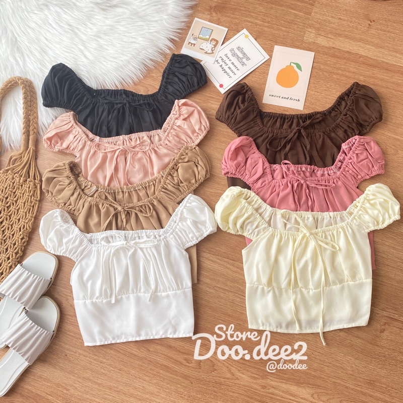 doodee2-เสื้อครอป-แขนจับจีบ-ผูกโบว์หน้า