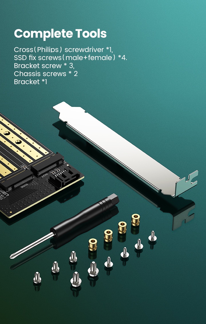 คำอธิบายเพิ่มเติมเกี่ยวกับ UGREEN อะแดปเตอร์ขยายการ์ด PCIE เข้า M2 NVMe M.2 PCI M&B Key 64Gbps PCI-E Card x4/8/16 SSD