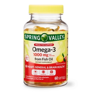 ภาพขนาดย่อของภาพหน้าปกสินค้าวิตามินบำรุงสมอง วิตามินโอเมก้า - 3 Spring Valley Omega-3 from Fish Oil 1000 mg. สำหรับผู้ใหญ่ 60ซอฟเจล จากร้าน shopsol1515 บน Shopee