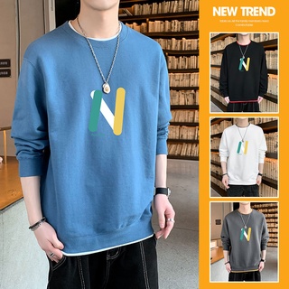 เสื้อกันหนาว คอกลม แขนยาว พิมพ์ลาย ทรงหลวม สําหรับผู้ชาย