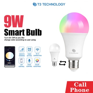 หลอดไฟ T3 Smart Bulb-Wifi รุ่น101 หลอดไฟอัจฉริยะ เกลียว E27 9W หลอดไฟLED ปรับสีมากถึง 16 ล้านสี รองรับ Google Assistant