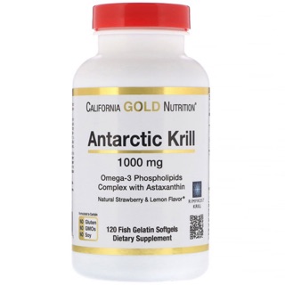💥per order💥USA🇺🇸 Antarctic Krill Oil, Natural Strawberry &amp; Lemon Flavor, 1000 mg, 120 Fish Gelatin Softgels