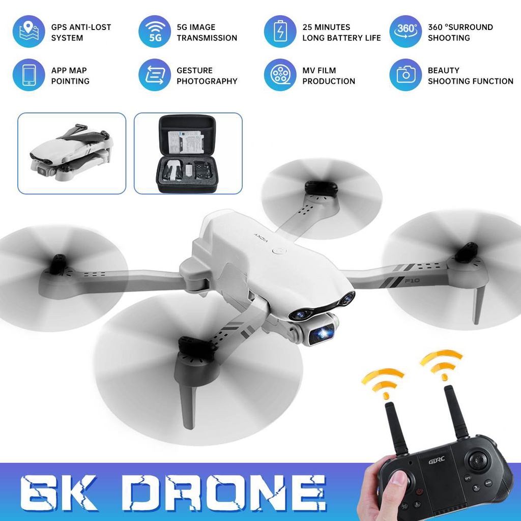 ราคาและรีวิวโดรน F10 Pro ตัวแรง5G GPS Drone กล้อง2ตัว DM107s WIFI ถ่ายภาพ บินนิ่ง 25 Minutes RC Distance 2000m Drone HD