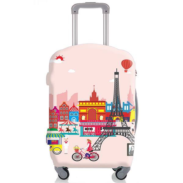 chu-luggage-ผ้าคลุมกระเป๋าเดินทางลายเมองปารีส-รุ่น054-สีชมพู