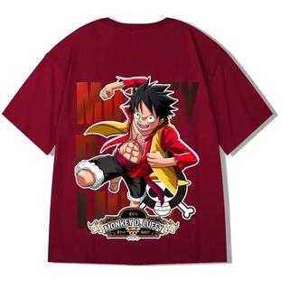 เสื้อยืดอินเทรนด์ผู้ชายอินเทรนด์ผู้หญิงลิงวันพีช D. เสื้อยืด พิมพ์ลายกราฟฟิคลูฟี่ สีดํา สไตล์เกาหลี โอเวอร์ไซซ์ เหมาะกับ
