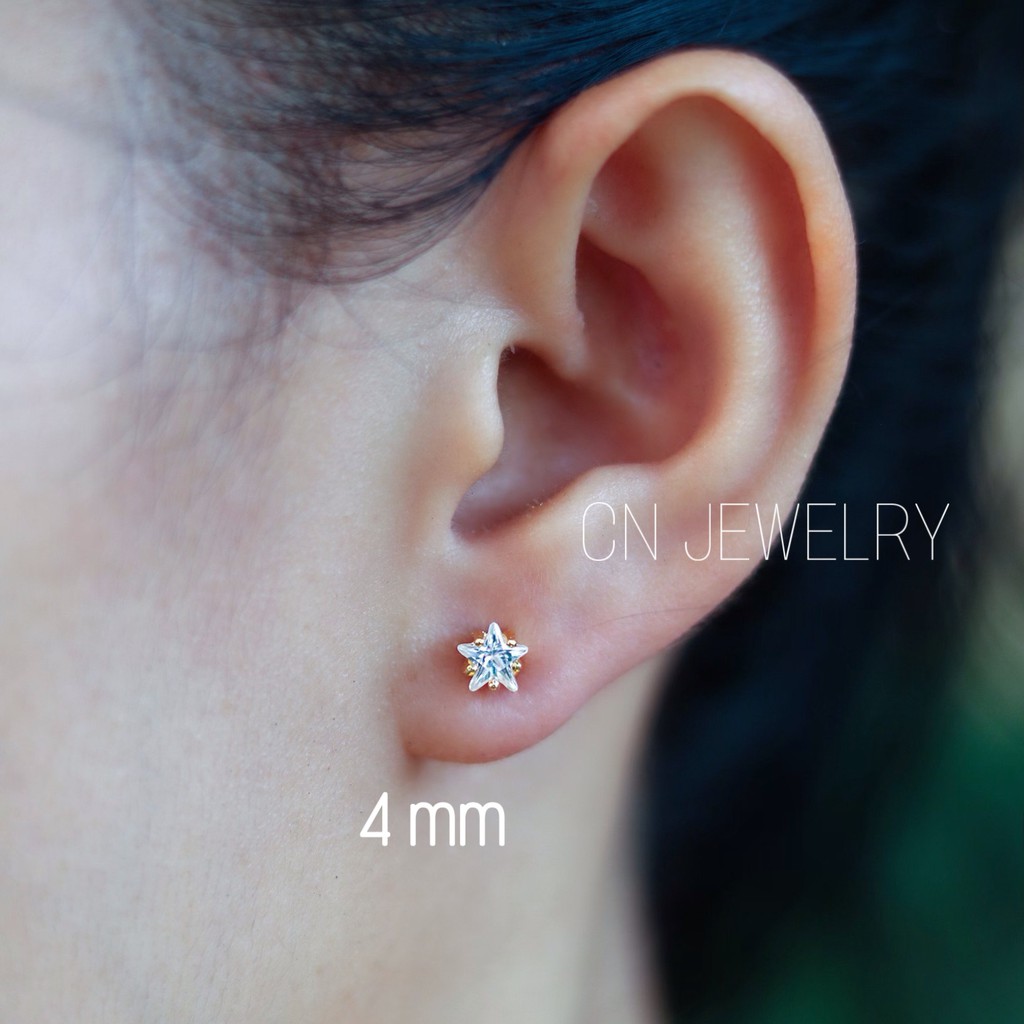 ต่างหูดาวเพชร-4mm-ต่างหูมินิมอล-รุ่นa3-1คู่-cn-jewelry-ตุ้มหู-ต่างหูแฟชั่น-ต่างหูเกาหลี-ต่างหูทอง