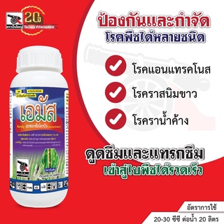 เอมัส ขนาด 250 ซีซี ป้องกันโรคกาบใบแห้ง โรคใบไหม้ โรคใบจุด โรคราสนิมขาว โรคราน้ำค้าง โรค แอนแทรคโนส