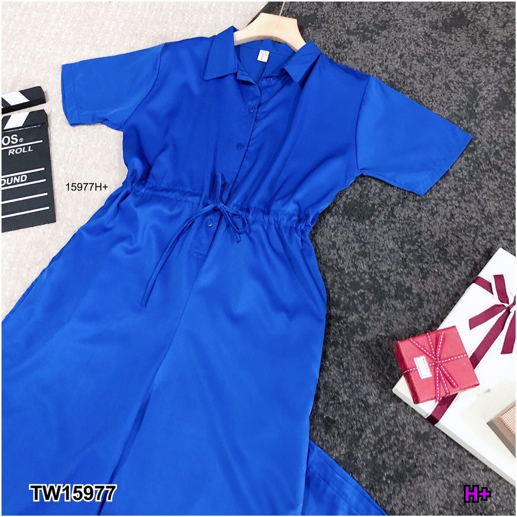 tw15977-jumpsuit-slippery-จั้มสูทขายาว-คอปก-แต่งกระดุมหน้า-ช่วงเอวใส่เชือกรูดเอว-รูดได้จริง-มีกระเป๋าล้วงข้าง