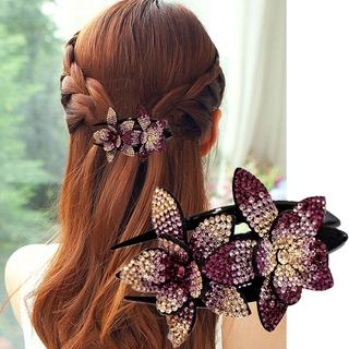 New Fashion Double Flower Hair Clips Grips Pins Slide Crystal Hair Claw Hair Accessories Female