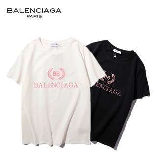 พร้อมส่ง Ba-Len-Ci-Aga เสื้อยืดแขนสั้นผ้าฝ้ายพิมพ์ลายตัวอักษรทรงหลวมสําหรับคู่รัก