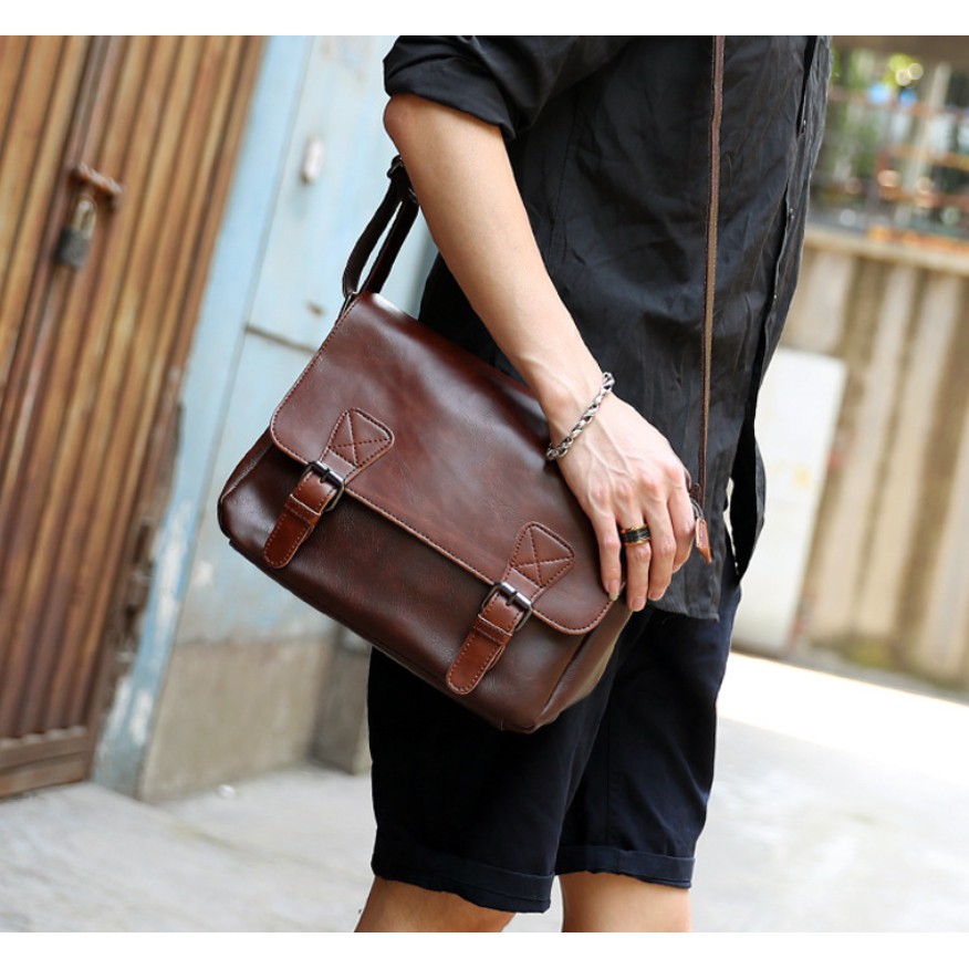 กระเป๋าหนังสะพายข้างผู้ชาย Messenger bag ใบขนาดกลาง pu คุณภาพดี กระเป๋า ...