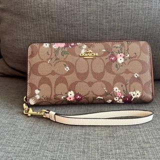 COACH (C4456) LONG ZIP AROUND WALLET IN SIGNATURE CANVAS WITH EVERGREEN FLORAL PRINT