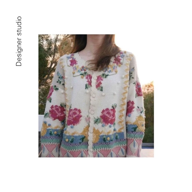 vintage-knitted-cadigan-เสื้อไหมพรมลายวินเทจ