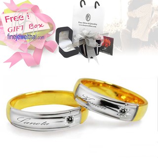 Finejewelthai แหวนเพชร-แหวนเงิน-แหวนคู่-เงินแท้-เพชรแท้-Couple-Diamond-silver-wedding-Ring - Gift_set100