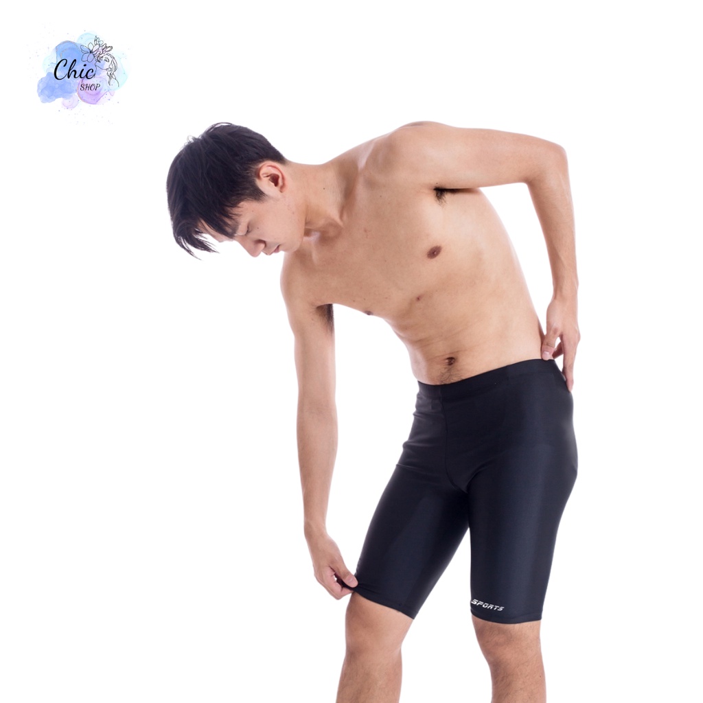 กางเกงว่ายน้ำ-กางเกงว่ายน้ำผู้ชาย-700-03-สีพื้นดำ-ผ้ายืดหยุ่นได้ดี-พร้อมส่ง