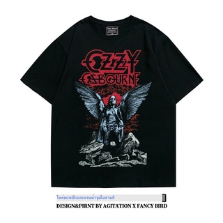 เสื้อยืดสีขาว♝American ozzy Oz ยุโรปและอเมริกา rock fall ไหล่ heavy หลวมขนาดใหญ่ oversize แขนสั้นเสื้อยืดผู้ชายและผู้หญิ