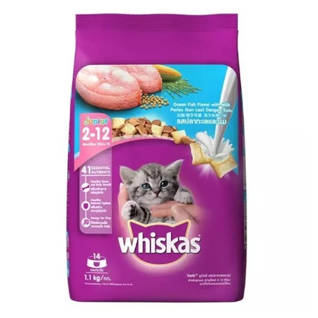 Whiskas Junior อาหารเม็ดลูกแมว 1.1 กก. รสปลาทะเลและนม