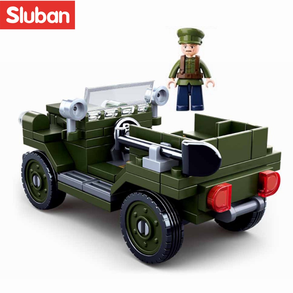 บล็อกตัวต่อ-รถบรรทุก-รถจี๊ปทหาร-sluban-0682-ww2-army-gaz-67-ของเล่นสําหรับเด็ก-112-ชิ้น