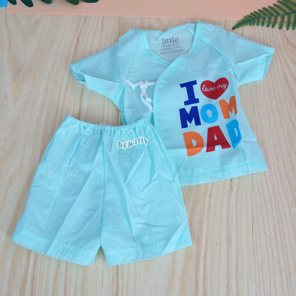 littel-home-baby-เสื้อผ้าเด็กอ่อน-ชุดเด็กแรกเกิดชุดผูกหน้าสั้น-102c-nxo-ลายmom-dad