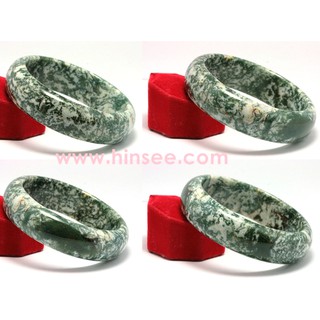 กำไลมอสอาเกต Moss Agate ธรรมชาติ เขียวขี้ม้าเข็ม แบบท้องปลิง ขนาดหน้ากว้าง 18 มม. วงใน 57 มม.