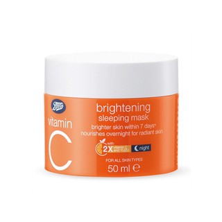 Boots Vitamin C บู๊ทส์ วิตามิน ซี ไบรท์เทนนิ่ง สลีพปิ้งมาส์ก & มอยเจอร์ไรซิ่ง 50 ml.