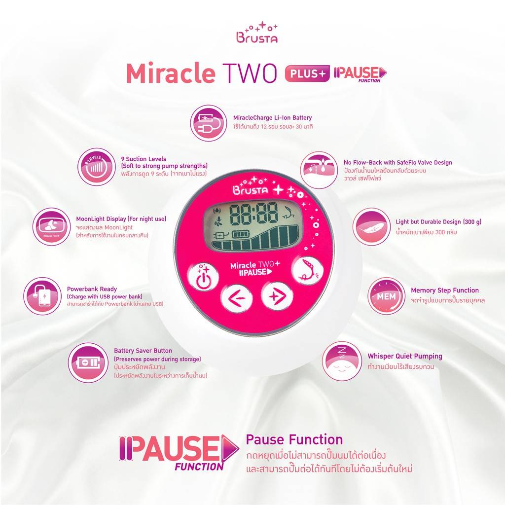 พร้อมส่ง-brusta-เครื่องปั๊มนม-miracle-two-plus-pause-miracle-go-miracle-x-เครื่องปั๊มนมไฟฟ้า-ปั๊มคู่-เบา-เงียบ