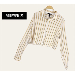Forever 21 x cotton x shirt แขนยาวลายทางสีเหลืองสวย ป้าย L  N0010 อก 42 ยาว 17 ไม่มีตำหนิ