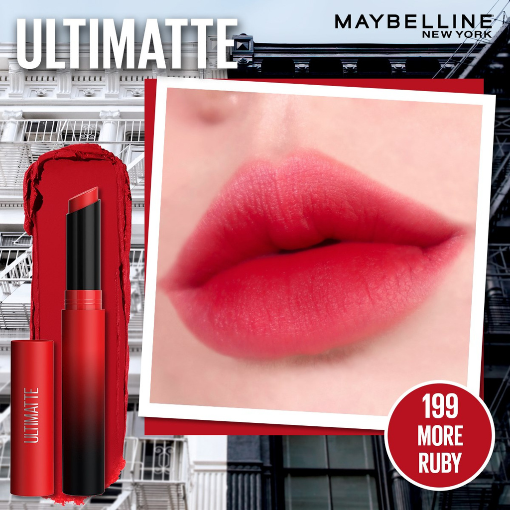 10 สีใหม่ Maybelline Ultimatte by Color Sensational Lipstick เมย์เบอลีน  นิวยอร์ก อัลทิแมท ลิปแมทผสมเบลอลิ่งเจล 1.7 g. | Shopee Thailand
