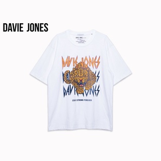 เสื้อยืดใหม่ 2022DAVIE JONES เสื้อยืดโอเวอร์ไซส์ พิมพ์ลาย สีขาว Graphic Print Oversized T-Shirt in white TB0289WHL XL  X