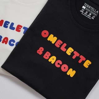 เสื้อยืดผ้าฝ้ายพิมพ์ลายคลาสสิก Morning Terrtella | Omelette &amp; Bacon Tee เสื้อยืด oversize SML