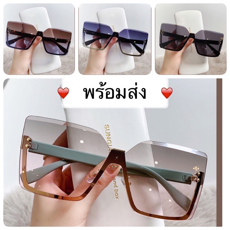 พร้อมส่ง-แว่นตากันแดดกรอบเหลี่บมสไตล์เกาหลี