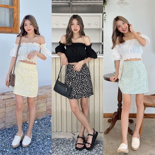 ภาพขนาดย่อของสินค้า- Nori Skirt กระโปรงทรงเอ เอวสูง สไตล์เกาหลี ลายดอกไม้