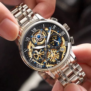 Lige ของแท้ นาฬิกาข้อมือควอตซ์ อะนาล็อก สายสเตนเลส เรืองแสง กันน้ํา หน้าปัดแสดงปฏิทิน ดวงจันทร์ ดาว ออกแบบดี สไตล์นักธุรกิจ แฟชั่นสําหรับผู้ชาย