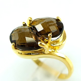 💎S898 แหวนพลอยแท้ แหวนเงินแท้ชุบทองคำ พลอยสโมกกี้ควอทซ์แท้ 100%