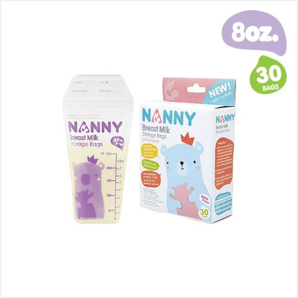 nanny-ถุงเก็บน้ำนมแม่ขนาด-8oz-ซิป-2-ชั้นปิดสนิท-พื้นที่เขียนอยู่ด้านบนถุงไม่สัมผัสน้ำนม