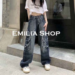 EMILIA SHOP กางเกงขายาว กางเกงเอวสูง สไตล์เกาหลี 2023 ใหม่ ES220142