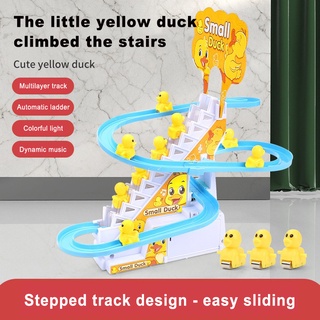 Electric Track Music Sound and Light Little Duck Stair Climbing Childrens  6pcs Small Yellow Ducks Slide Stall Kids Gift Toys