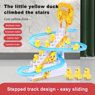 Electric Track Music Sound and Light Little Duck Stair Climbing Childrens  6pcs Small Yellow Ducks Slide Stall Kids Gift Toys