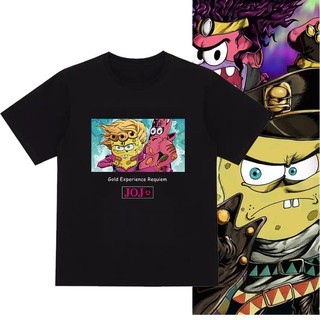 【🔥🔥】เสื้อยืด หลอกของ SpongeBob SquarePants ร่วมผจญภัยที่แปลกประหลาดของ JOJO Koji Jotaro Killer Queen ผ้าฝ้ายแขนสั้นเสื