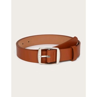 Square Buckle Belt เข็มขัดแฟชั่น PU เข็มขัดหัวเหลี่ยม สีน้ำตาล (ส่งจากไทย)