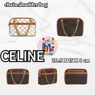 เซลีน กระเป๋าสะพายสายโซ่พิมพ์ลายโลโก้ CELINE/กระเป๋าสะพายข้างผู้หญิง/สินค้าลดราคาปลอดภาษี