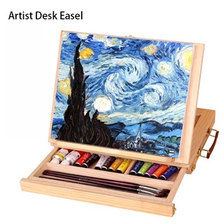 ภาพหน้าปกสินค้าWooden Easel Painting Easel Artist Desk Easel Portable Miniature Desk Folding Easel Table Box Oil Paint Accessories Art ซึ่งคุณอาจชอบสินค้านี้