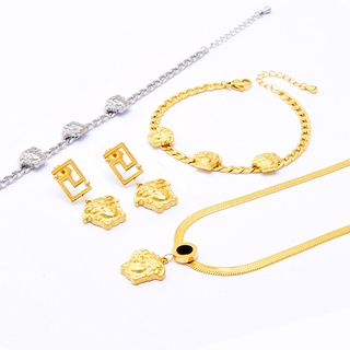 เครื่องประดับ สร้อยคอ สร้อยข้อมือ จี้หัวกลม แบบหนา สีดํา สไตล์ยุโรป อเมริกัน สําหรับผู้หญิง