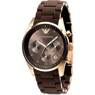 นาฬิกาข้อมือผู้ชาย EMPORIO ARMANI Sport Rose Gold Ion-Plating Brown Chronograph Dial Mens Watch AR5891