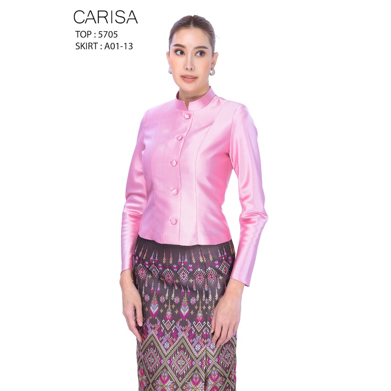 เสื้อไทยจิตรลดา Carisa ไหมแพรทิพย์ ซับคอตตอน สีครีมงาช้าง เรียบหรู ใส่สบาย มุมมองที่ 5
